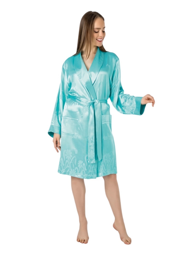 Silk women's bathrobe 9210T, mint